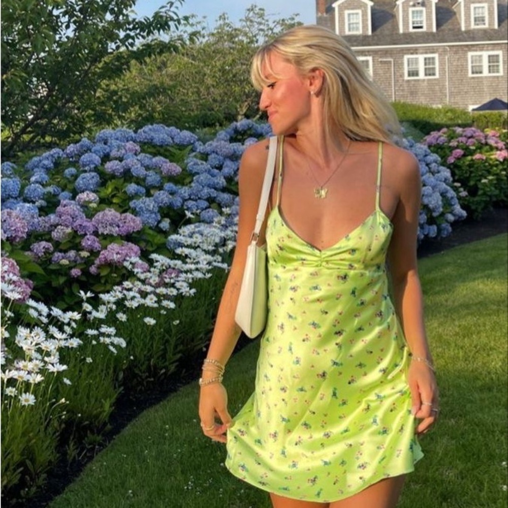 ZARA Lime Green Floral Mini Dress